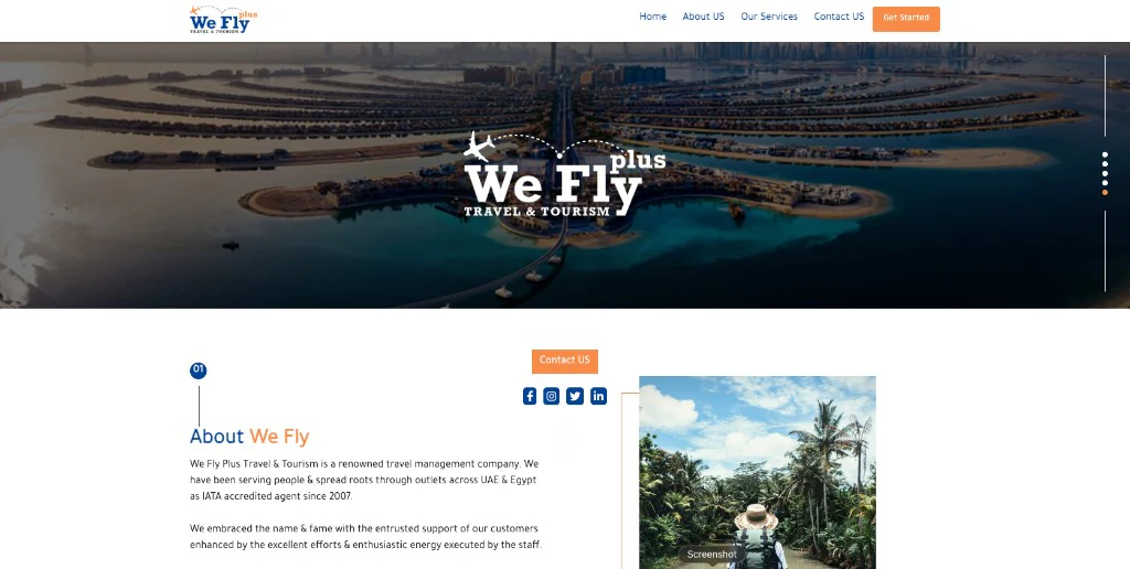 We Fly Plus travel and tourism website homepage